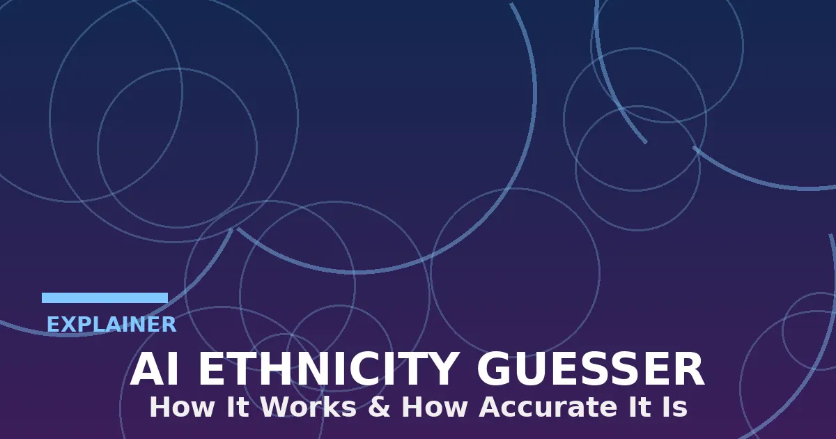 Stylized editorial illustration of a facial recognition grid and globe motifs representing how AI ethnicity guesser tools analyze photos