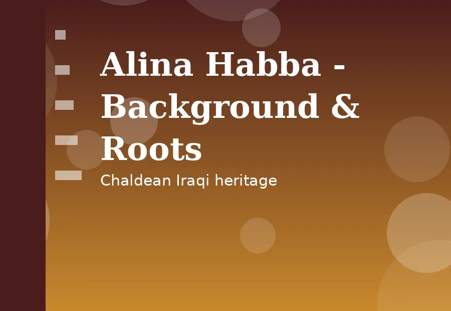 Stylized editorial graphic about Alina Habba's Chaldean Iraqi ethnicity with bronze gradient design