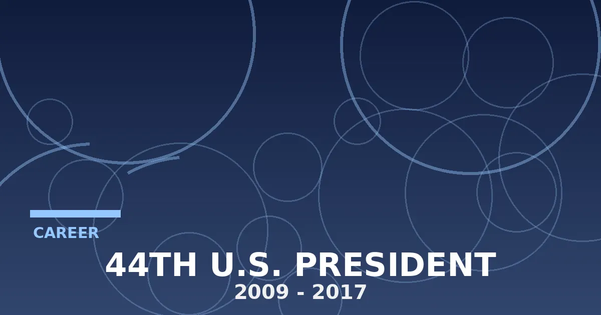 Stylized flat illustration of the White House and presidential seal motifs representing Barack Obama's presidency