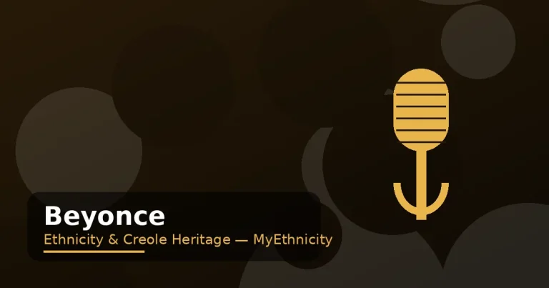 Stylized editorial graphic with gold microphone on dark bronze for the Beyonce ethnicity article featured image