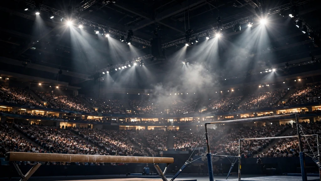 Olympic gymnastics arena with spotlights