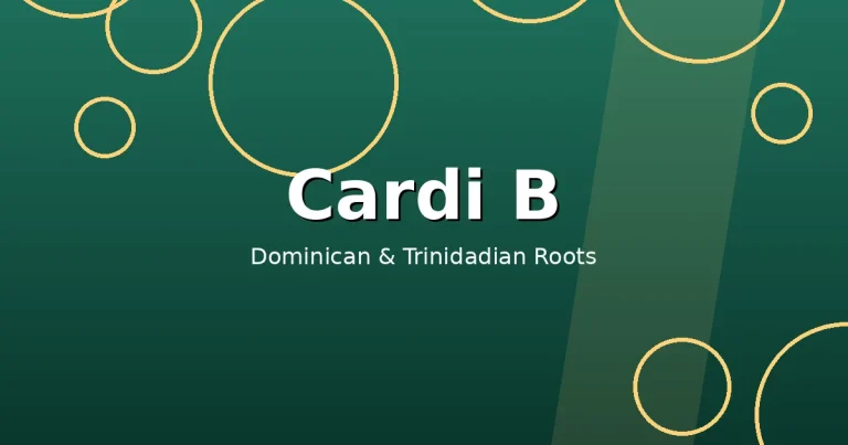 Stylized editorial graphic showing Cardi B's Dominican and Trinidadian Caribbean heritage