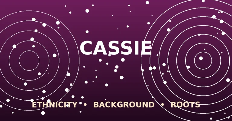 Stylized editorial graphic with Cassie Ventura's name on a gradient background representing her mixed multiracial ethnicity