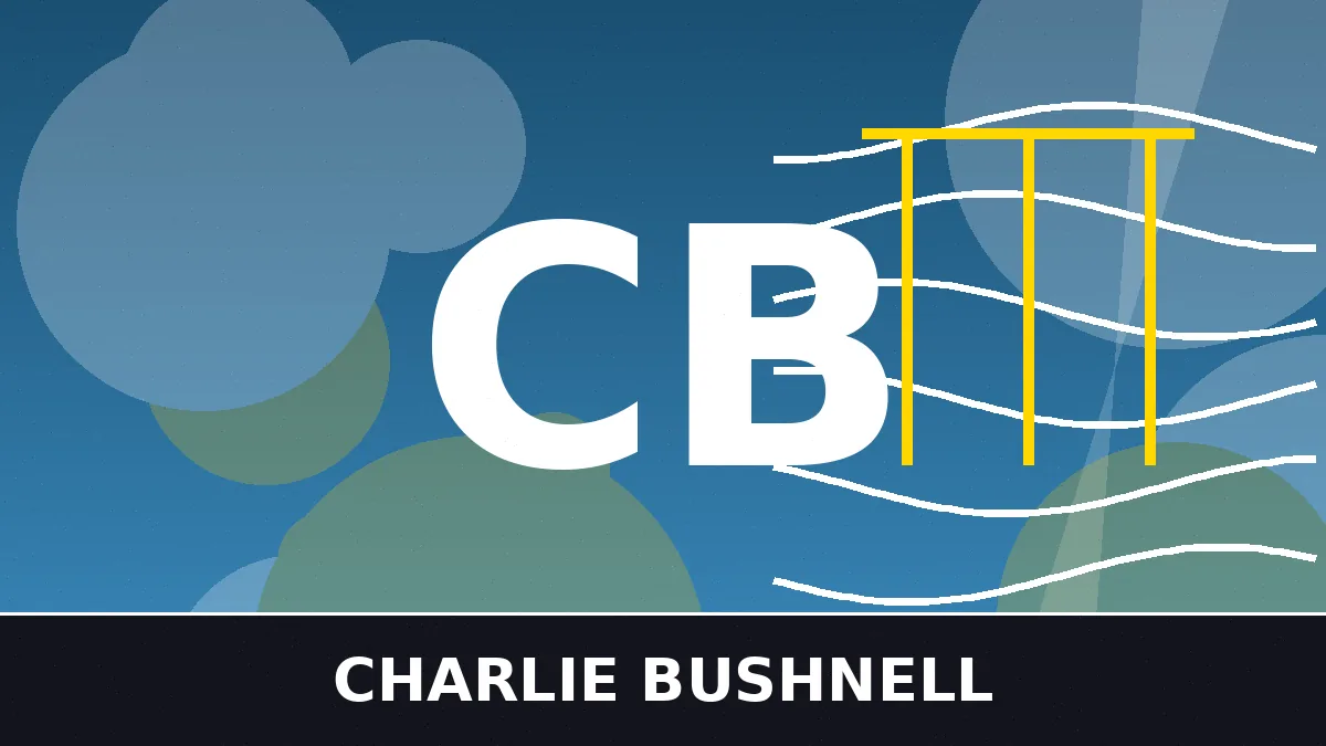 Stylized featured graphic for the Charlie Bushnell ethnicity article with ocean-themed design and CB monogram