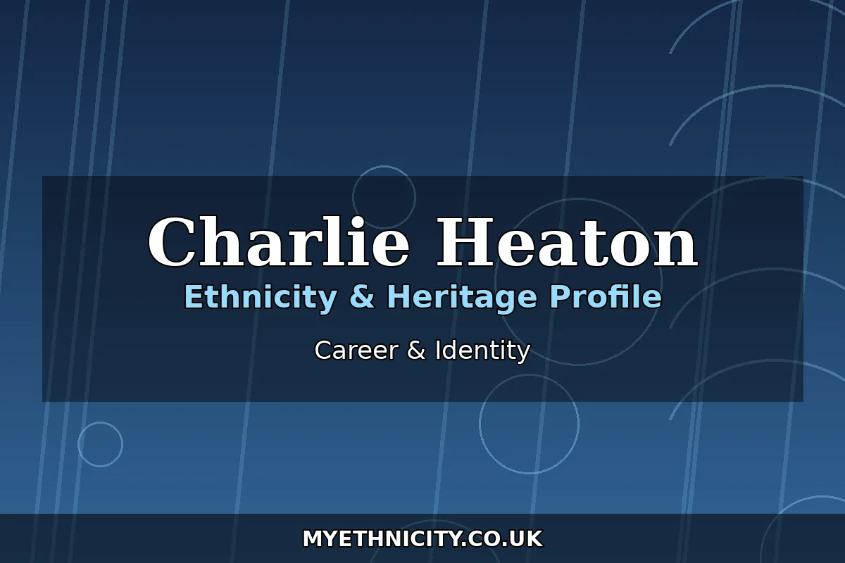 Stylized editorial graphic about Charlie Heaton's acting career and identity, with text reading Charlie Heaton and Career and Identity