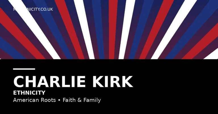 Featured image for Charlie Kirk ethnicity article: stylized American heritage graphic with debate stage motifs