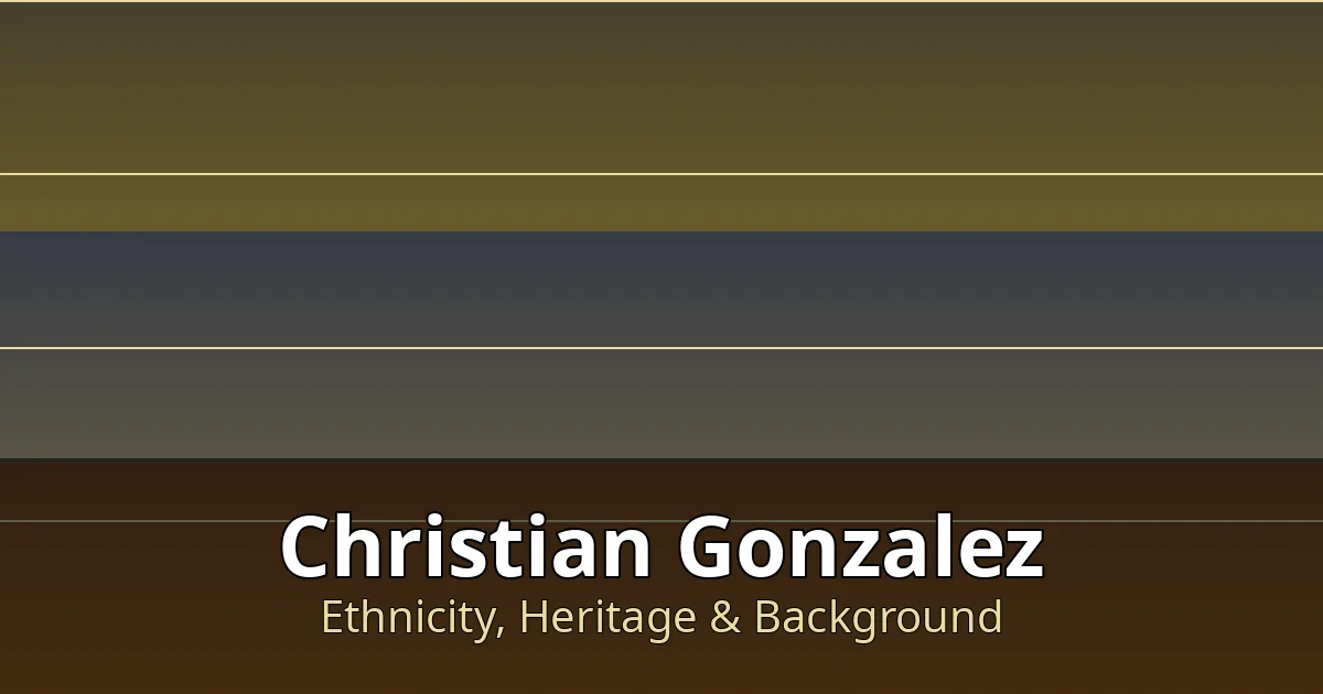 Stylized editorial graphic with Colombian tricolor stripe motifs for Christian Gonzalez's ethnicity profile