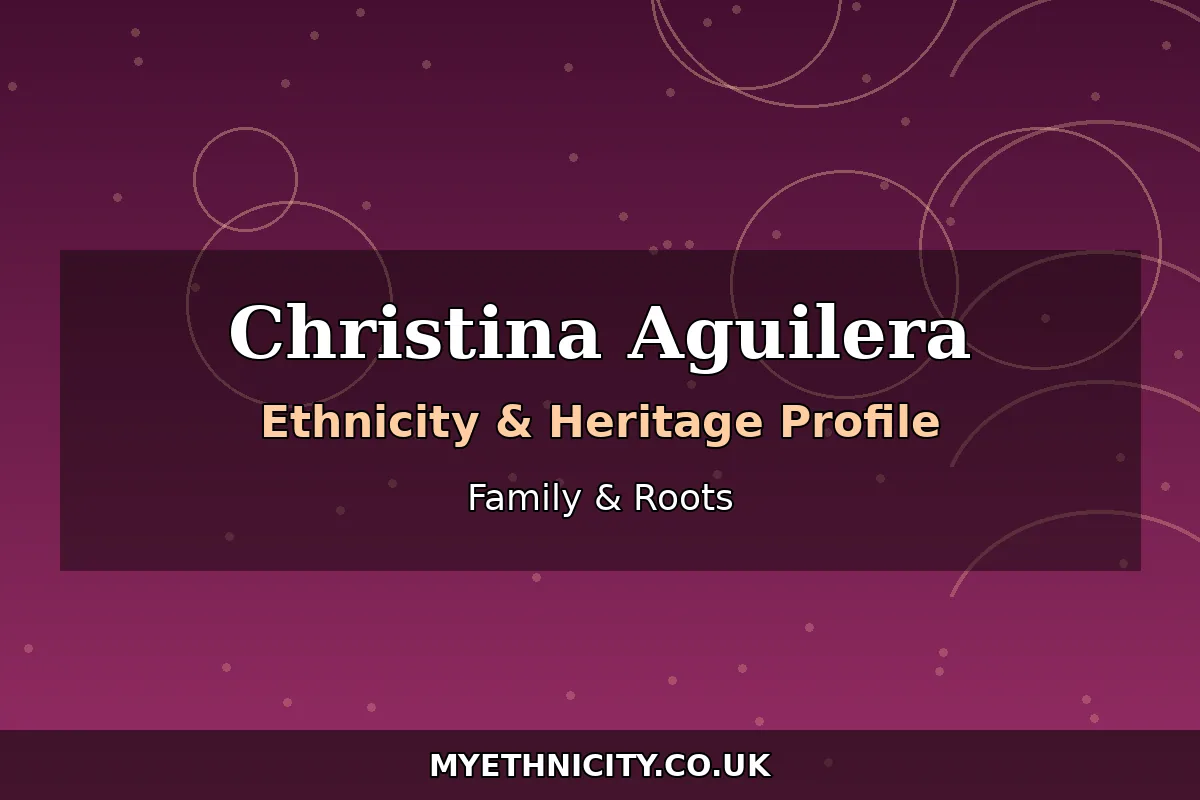 Stylized editorial graphic with Ecuadorian and Irish motifs representing Christina Aguilera's mixed Latina and European ethnicity