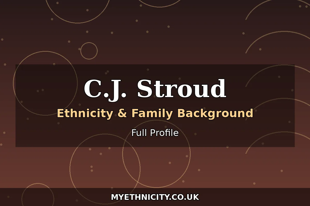 Stylized editorial portrait graphic for C.J. Stroud ethnicity profile