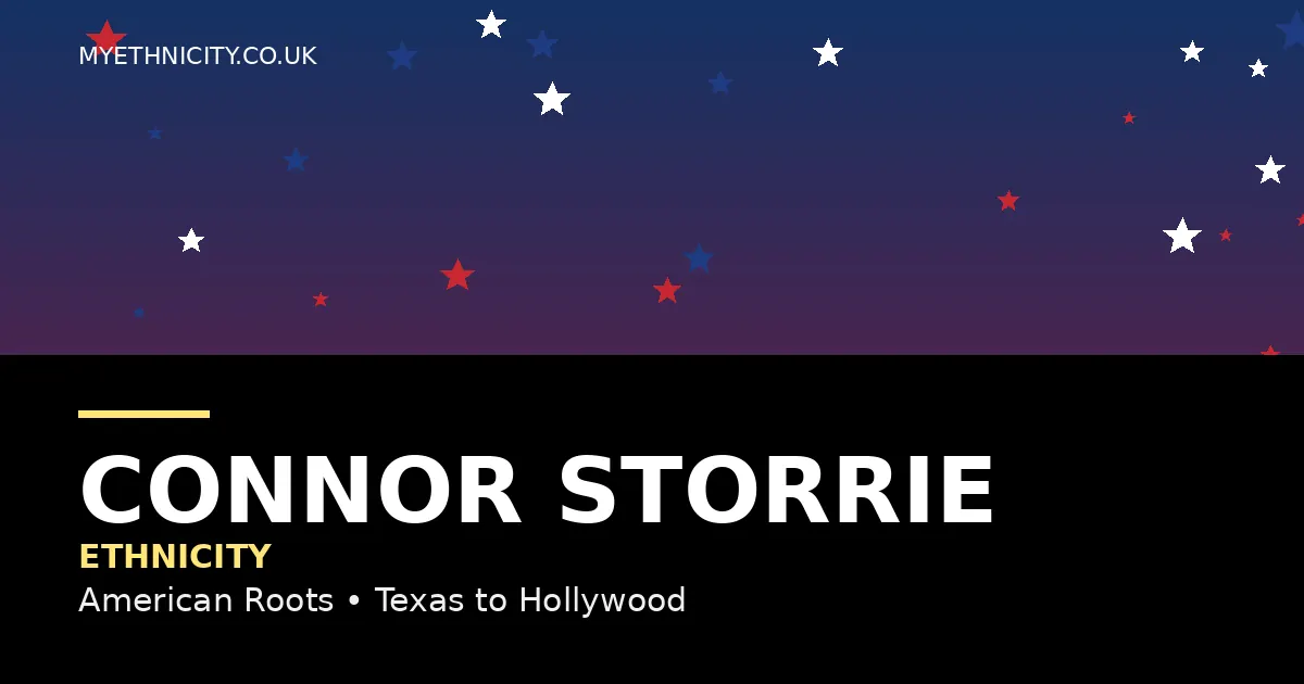 Featured image for Connor Storrie ethnicity article: stylized American heritage graphic with acting and hockey motifs
