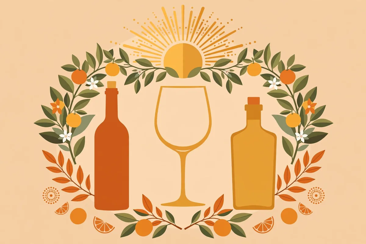 Editorial illustration of wine glasses and Florida sunshine representing Sarah Jane Ramos' career in the wine and spirits industry