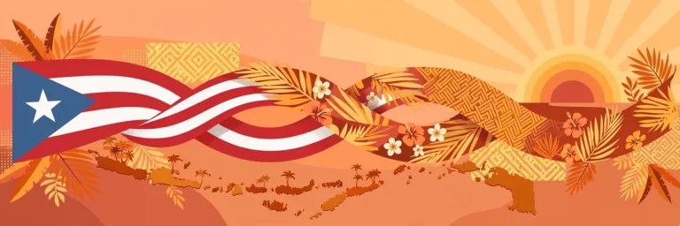 Editorial illustration of Filipino and Puerto Rican heritage flags for Daphne Joy ethnicity article