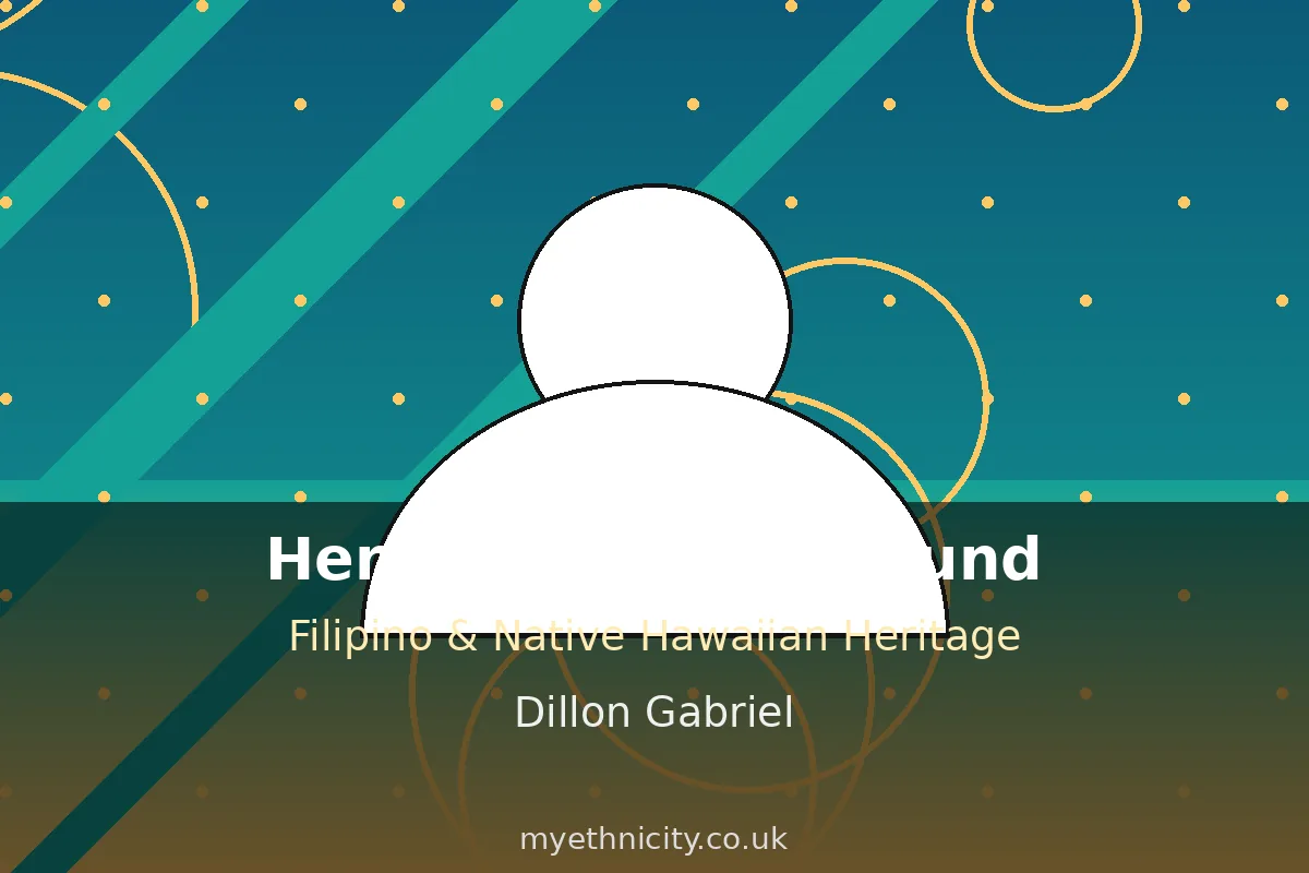 Stylized editorial graphic of Dillon Gabriel's Filipino and Native Hawaiian heritage with island motifs