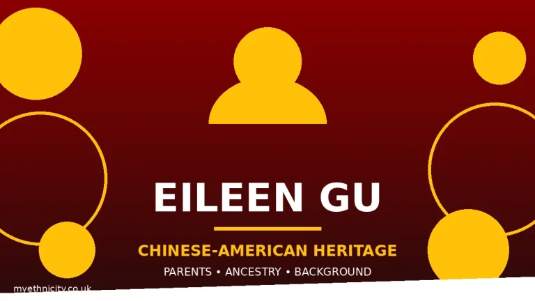 Eileen Gu ethnicity and background, stylized editorial graphic