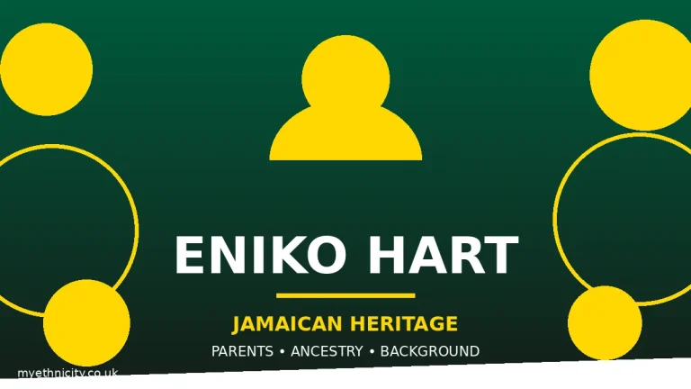 Eniko Hart ethnicity and background, stylized editorial graphic