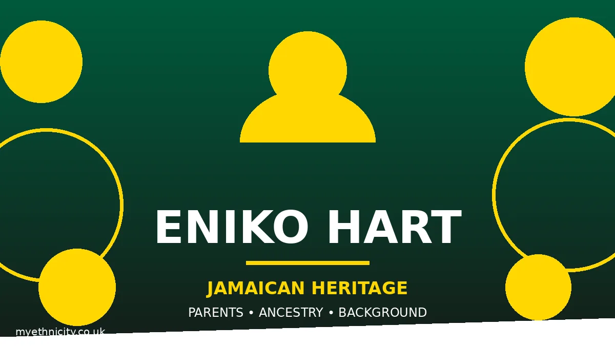 Eniko Hart ethnicity and background, stylized editorial graphic