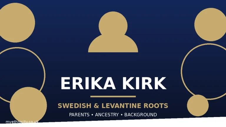 Erika Kirk ethnicity and background, stylized editorial graphic