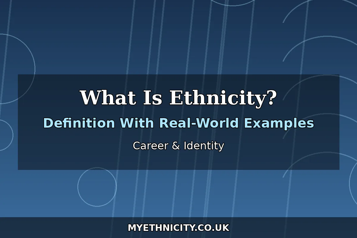 Stylized editorial graphic about understanding ethnicity, race and nationality, with text reading Ethnicity Explained and Identity and Culture