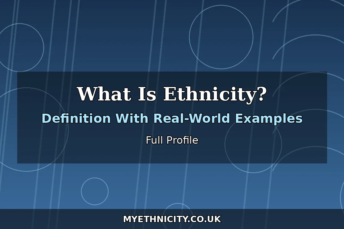 Stylized editorial graphic explaining ethnicity with world culture motifs