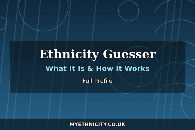 Stylized editorial featured graphic representing AI ethnicity guesser tools and photo analysis
