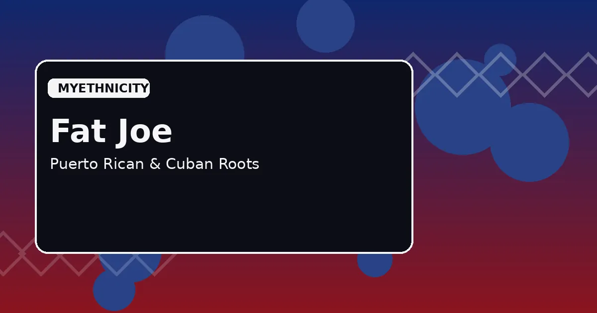 Stylized editorial graphic celebrating Fat Joe's Puerto Rican and Cuban heritage with bold geometric star and stripe motifs