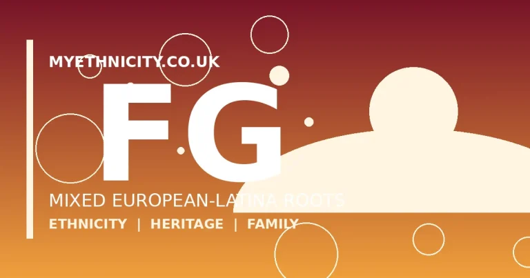 Stylized editorial graphic with mixed European and Latina heritage motifs for the Fergie ethnicity article featured image