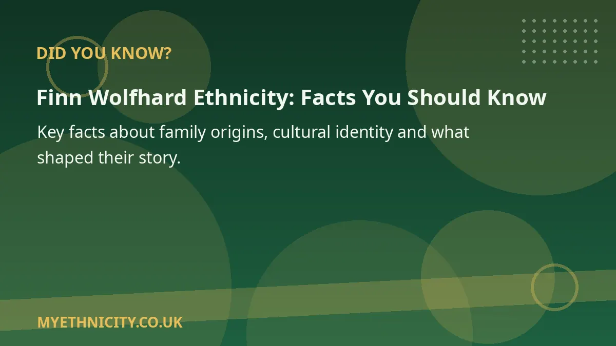 Stylized graphic with key facts about Finn Wolfhard's family origins and cultural identity
