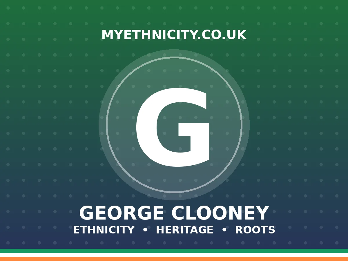 George Clooney ethnicity editorial graphic with Irish and German heritage colors