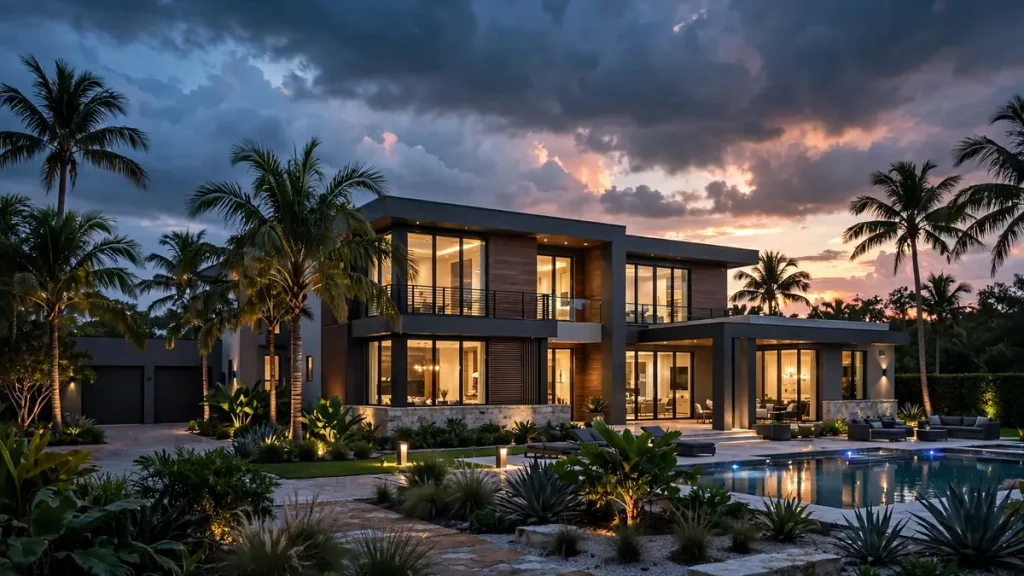 Luxury Florida mansion at dusk
