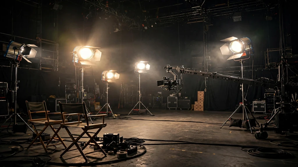 Hollywood movie set at night with film lights