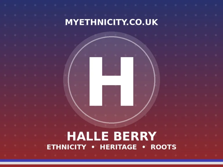 Halle Berry ethnicity editorial graphic with African-American and German heritage colors
