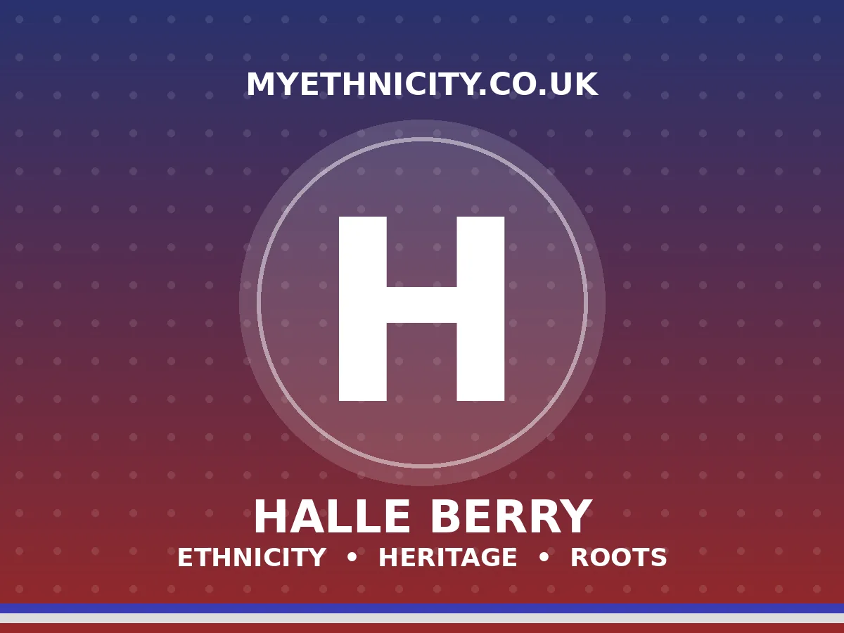 Halle Berry ethnicity editorial graphic with African-American and German heritage colors