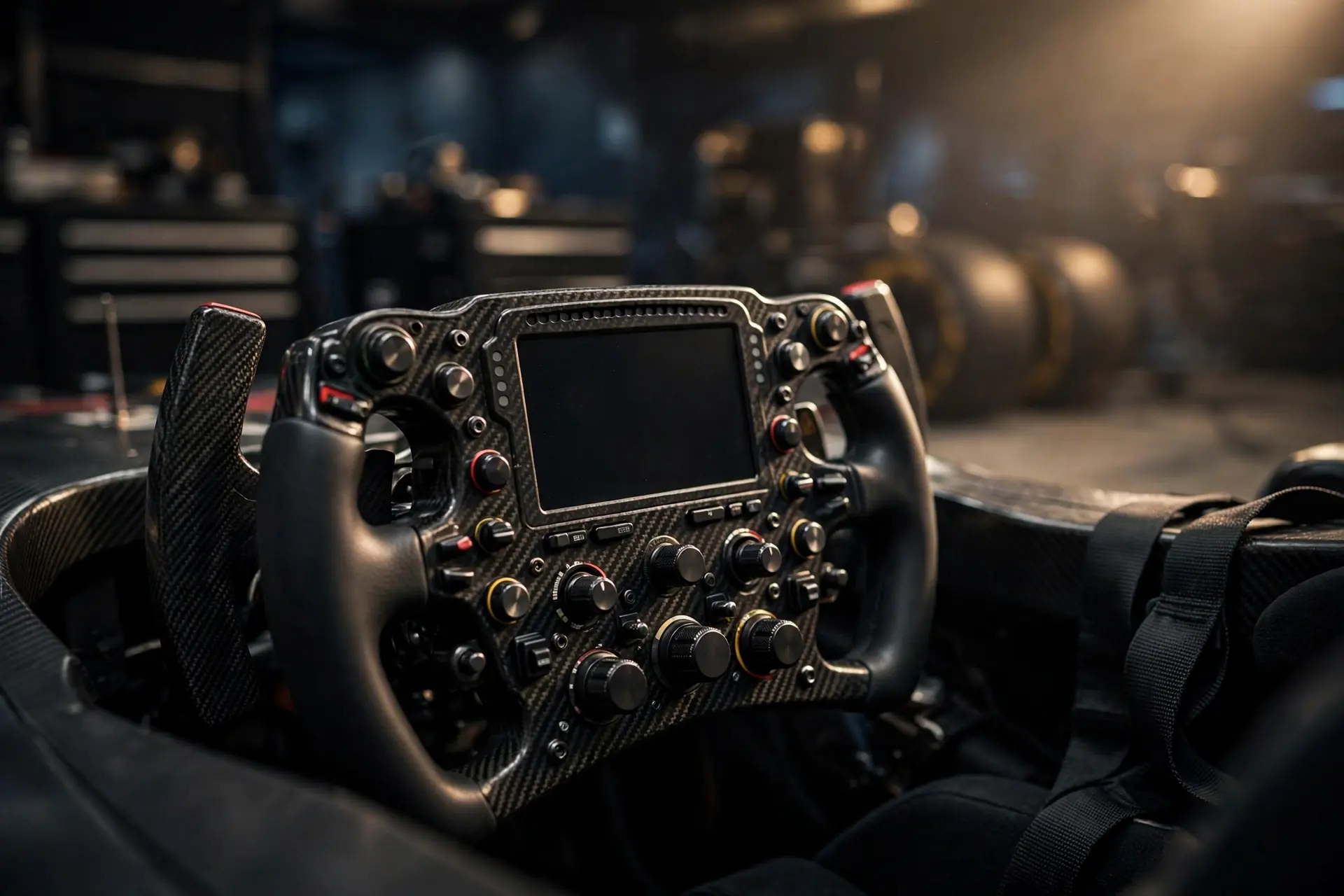 Formula 1 cockpit and steering wheel