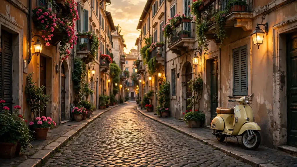 Cobblestone street in Rome