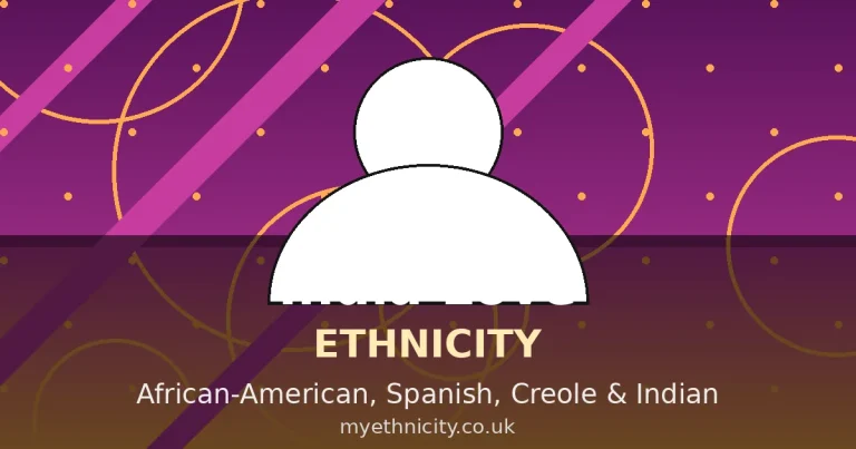 Stylized editorial portrait graphic of India Love with multicultural African-American, Spanish, Creole and Indian motifs