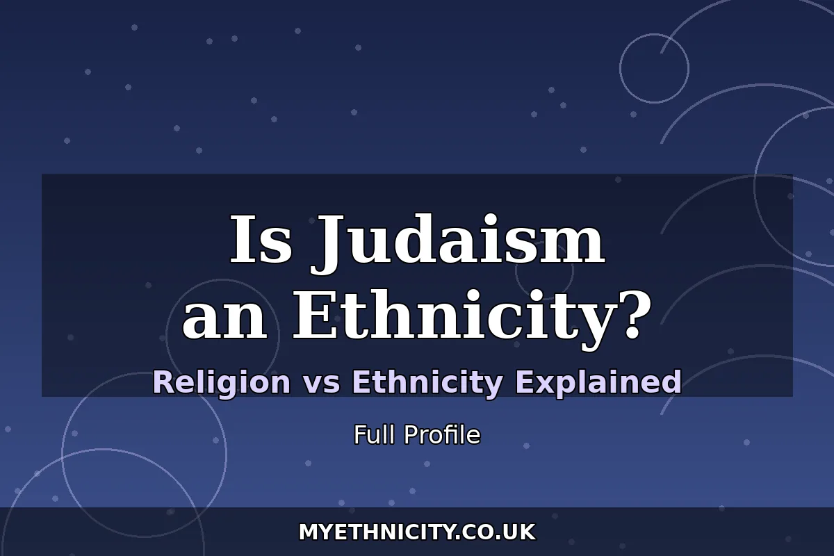 Stylized editorial graphic explaining Judaism as an ethnoreligious identity