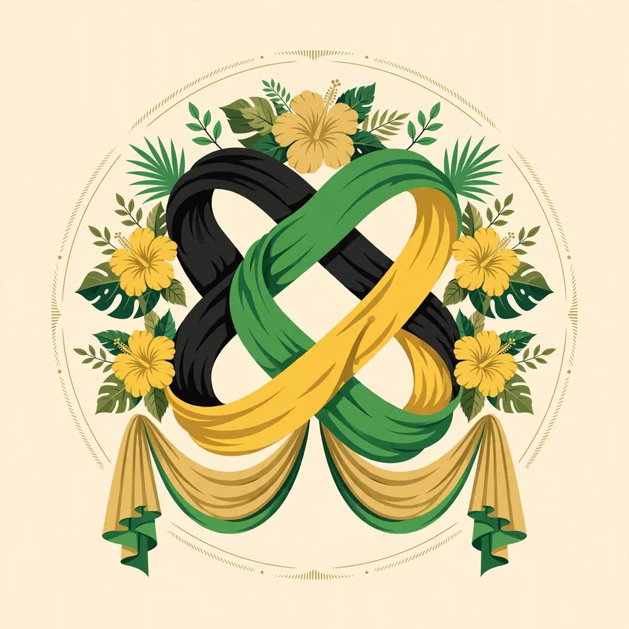 Featured graphic for Jada Wallace ethnicity article: Jamaican-American fashion emblem in black, green and gold