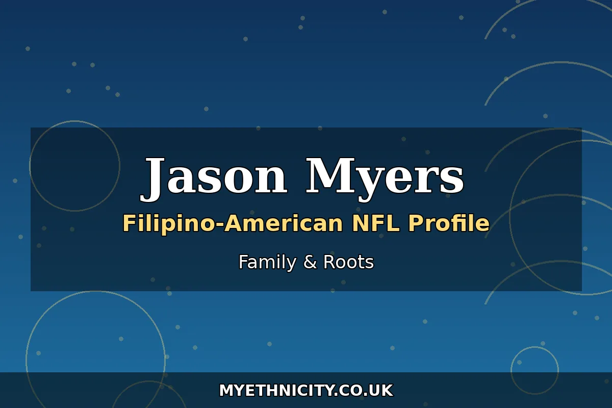 Stylized editorial graphic about Jason Myers' Filipino family roots, with text reading Jason Myers and Family and Roots
