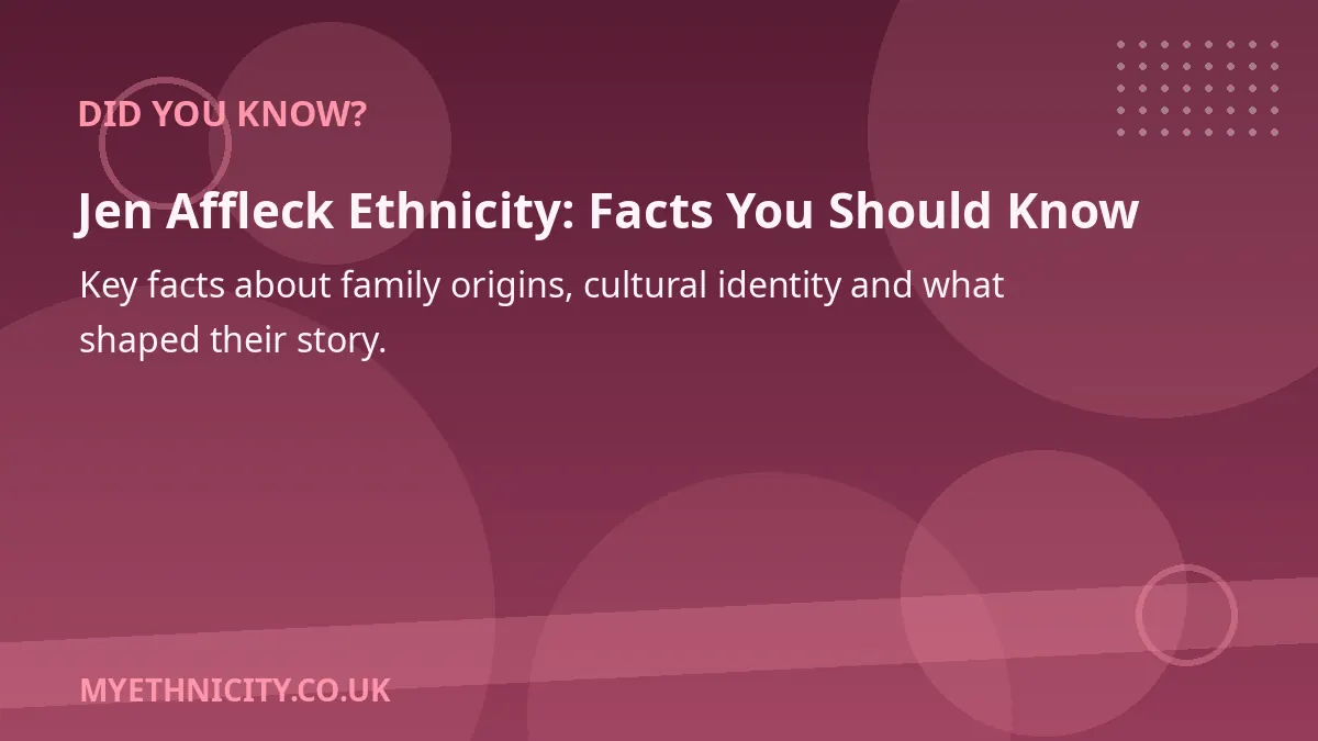 Stylized graphic with key facts about Jen Affleck's family origins and cultural identity