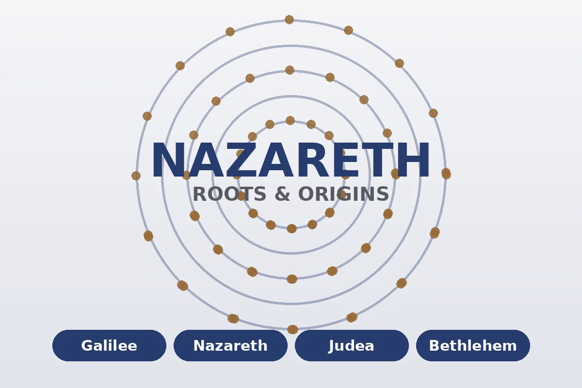 World roots graphic showing places connected to Jesus: Galilee, Nazareth, Judea, Bethlehem