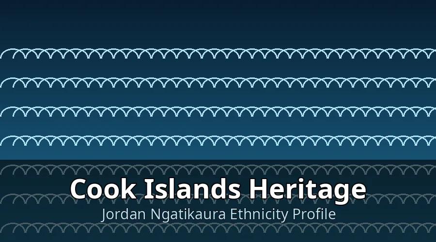 Editorial graphic representing Jordan Ngatikaura's Cook Islands Polynesian heritage with ocean wave patterns