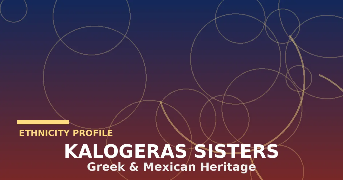 Stylized editorial illustration of Greek and Mexican cultural motifs representing the Kalogeras Sisters' mixed heritage