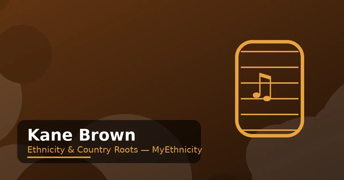 Stylized editorial graphic with guitar motif in amber and brown for the Kane Brown ethnicity article featured image