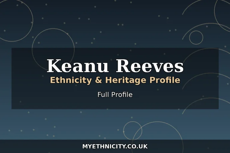Stylized editorial featured graphic representing Keanu Reeves' ethnicity and multicultural heritage