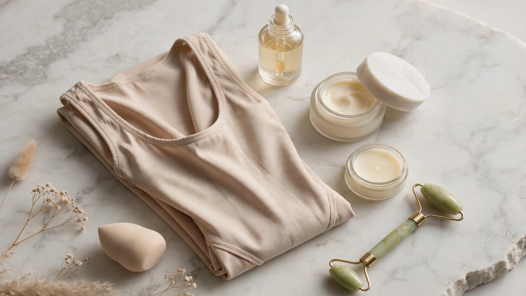 Luxury fashion and beauty products on marble
