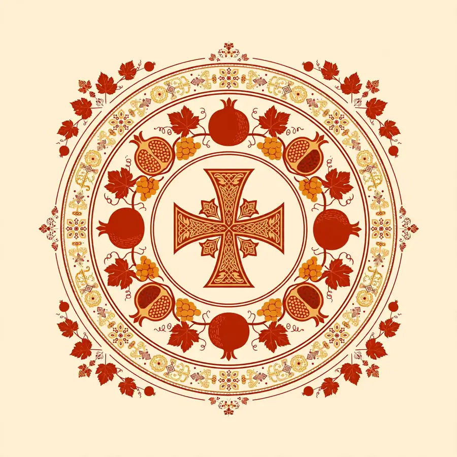 Featured graphic for Kim Kardashian ethnicity article: Armenian luxury medallion with khachkar and pomegranate motifs