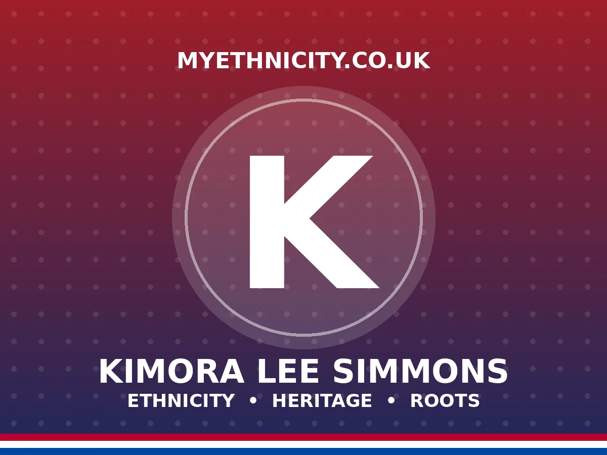 Kimora Lee Simmons ethnicity editorial graphic with Japanese, Korean and African-American heritage colors