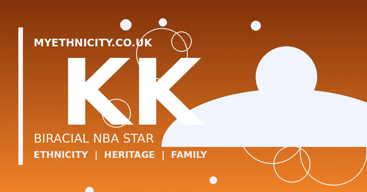 Stylized editorial graphic with basketball and heritage motifs for the Kyle Kuzma ethnicity article featured image