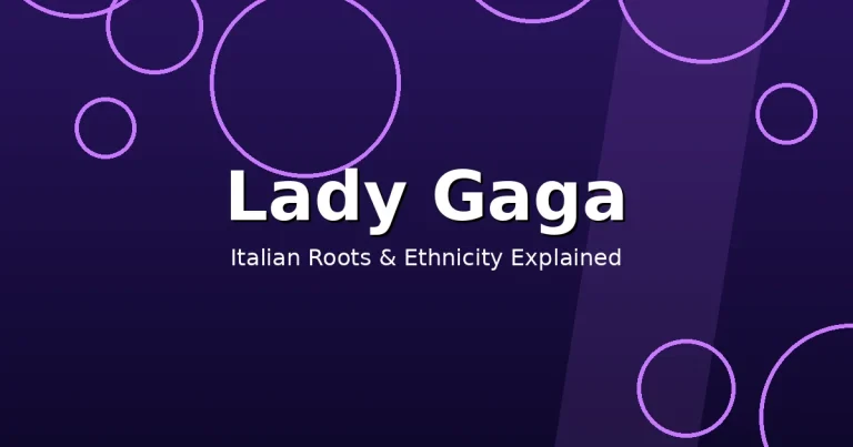 Stylized editorial graphic showing Lady Gaga's Italian-American roots and Sicilian heritage