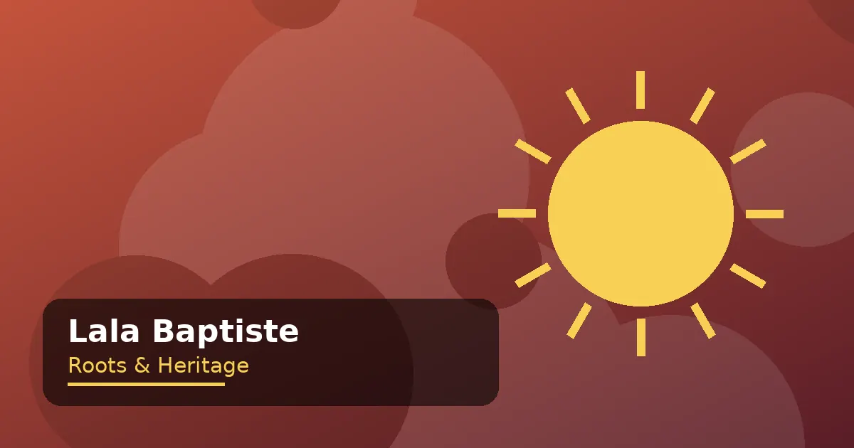 Stylized illustration of a Caribbean sun and island shapes representing Lala Baptiste's Trinidadian roots